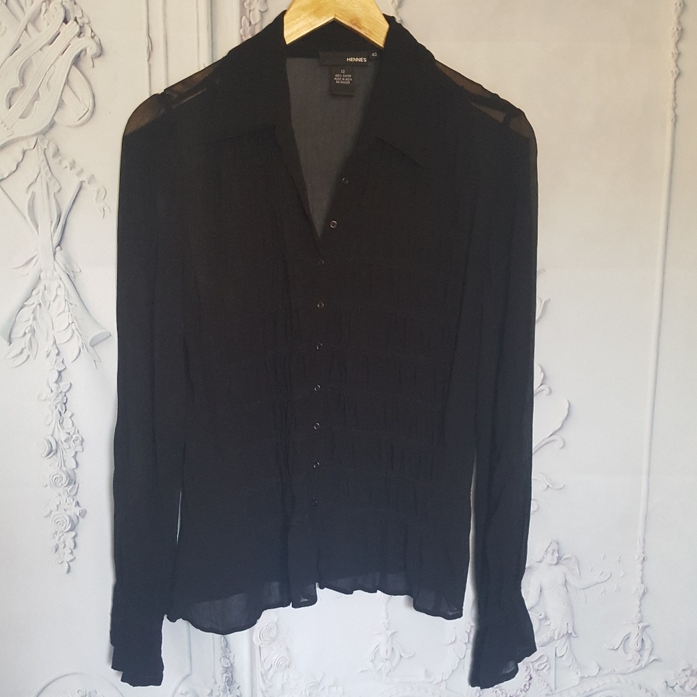 Hennes Sheer Black Long Sleeve Button Down